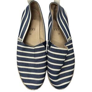 Yaya’s Blue Striped Canvas Espadrille Slip On Flats Shoes Womens 8.5 Beachy